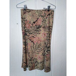 New York & Company Skirt Women's S Tan Dark Pink Multicolor Midi Floral Pull On
